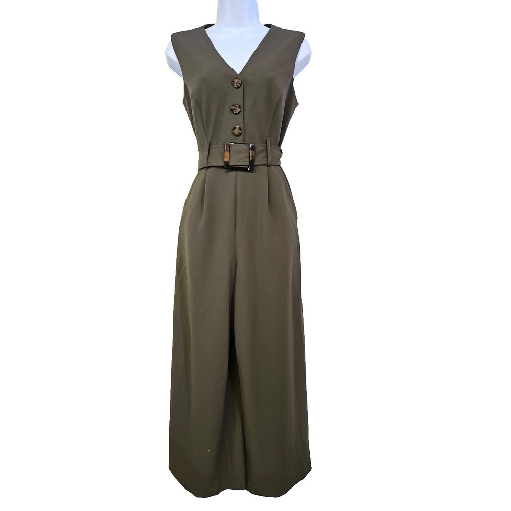 Calvin Klein Green Sleeveless Jumpsuit‎ Size 4 Wide Leg Office Travel Cruise